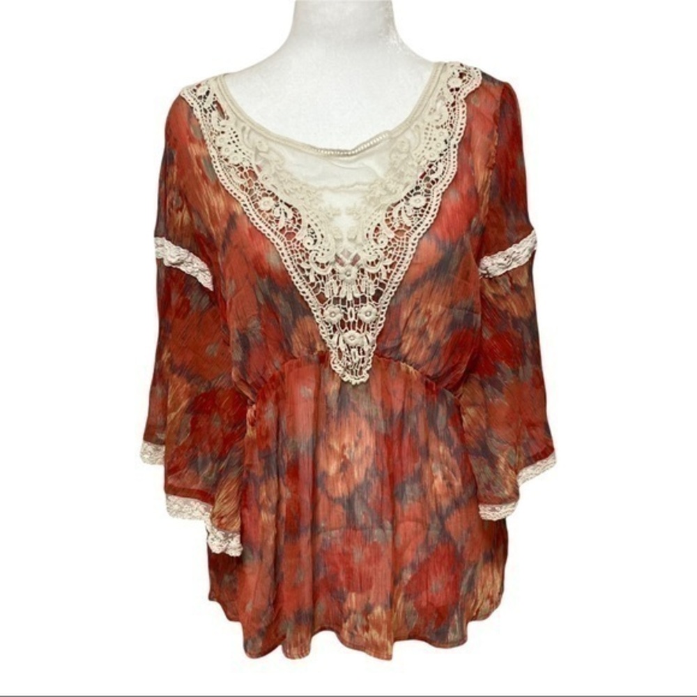 Free people daydreamer multicolored embroidered eyelet top blouse